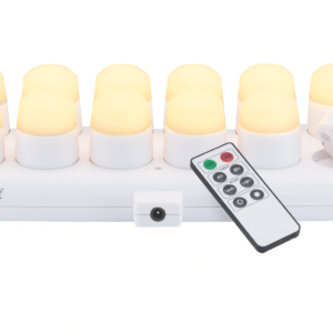 LED tealight set, 12 pcs white, charging station dimmable